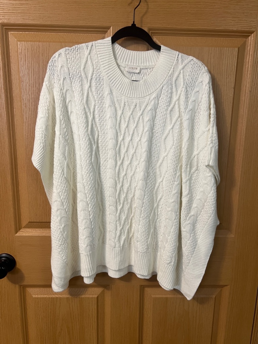 J. Crew Women's Ivory Cable Knit Short Sleeve Crewneck Poncho